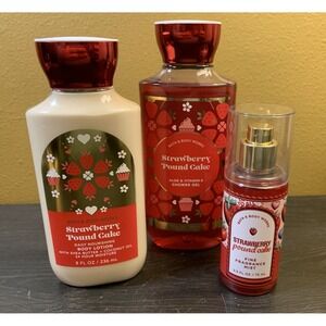 Bath and Body Works Strawberry Pound Cake Body Lotion, Shower Gel‎ & Mist Set